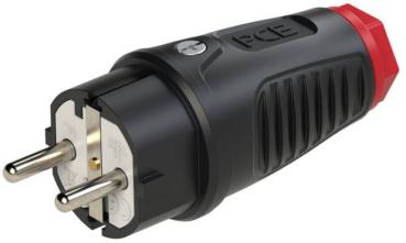 PCE Schuko Gummi Stecker Taurus Schwarz/Rot IP54