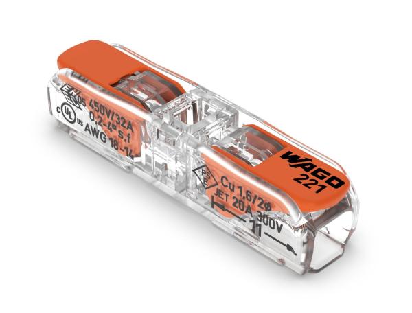 Wago 221-2411 Durchgangsverbinder 2-Leiter, bis 4mm², mit Hebel (60 Stück)