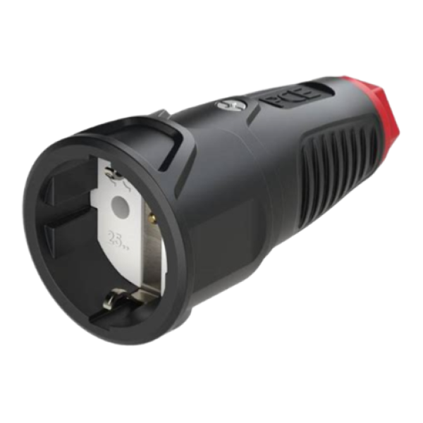 PCE Schuko Gummi Kupplung ohne Deckelband Taurus Schwarz/Rot IP20