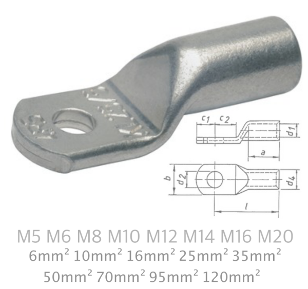 KLAUKE Rohrkabelschuhe CU Typ R / 6mm² bis 120mm² / M5 bis M20